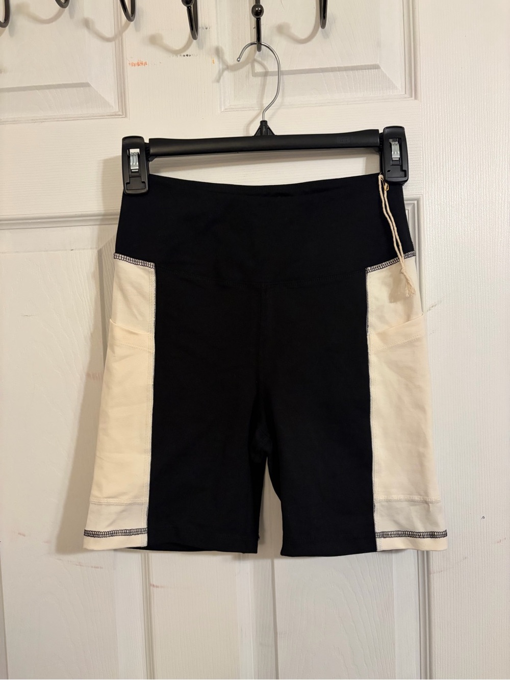 MATE the Label Black and Cream Colorblock High-Rise Bike Shorts